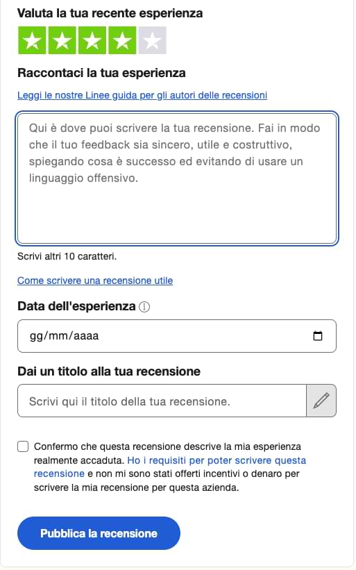 come lasciare una recensione su Trustpilot